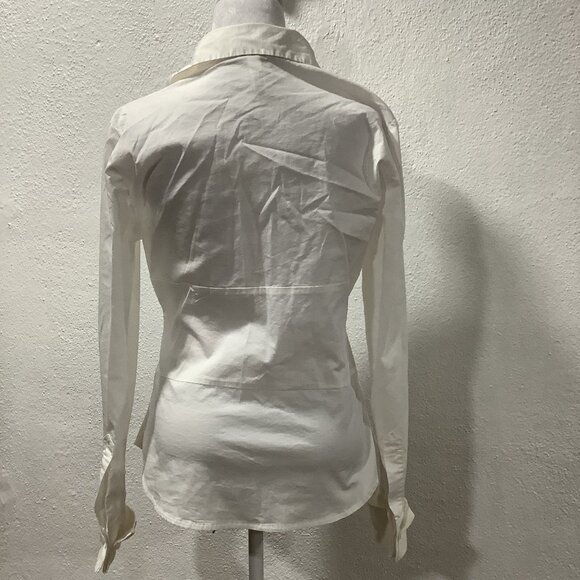 Banana‎ Republic Y2K Women's Babydoll Blouse Sz M White Stretch Collared Preppy - Picture 7 of 13